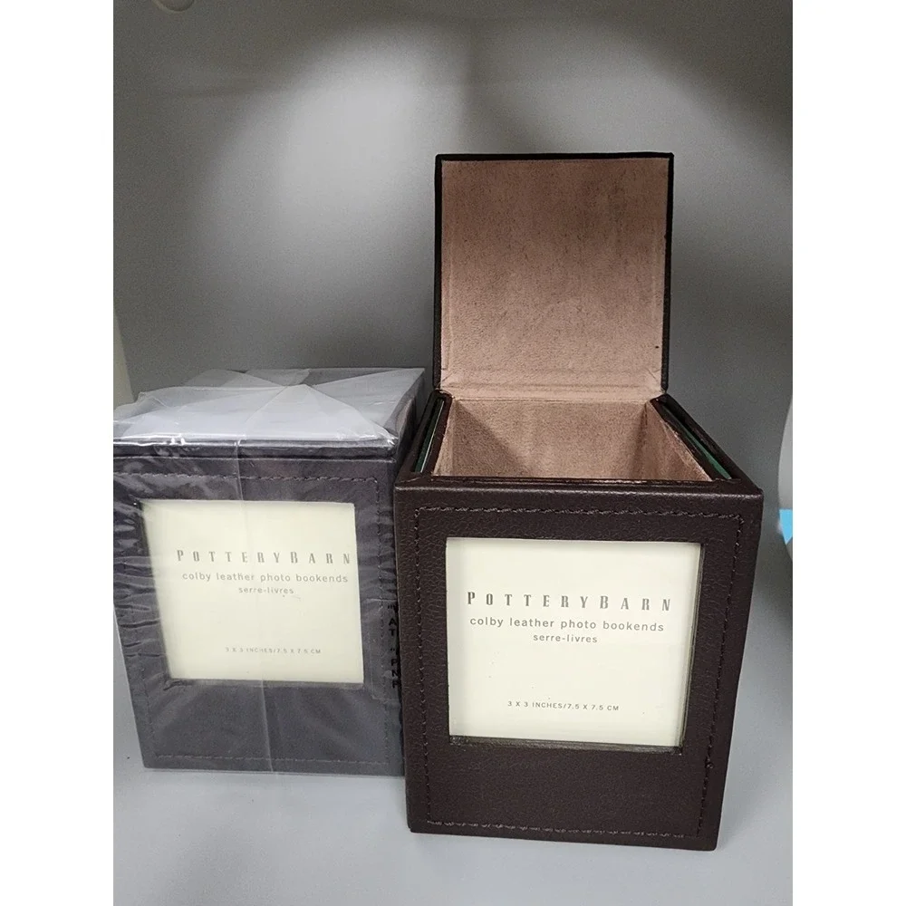 Pottery Barn Colby Leather Photo Bookends - Set of 2‎ - NIB